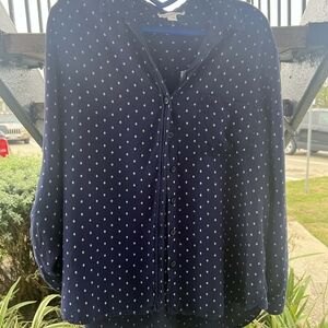 beachlunchlounge Dark Blue Button Down Shirt with White Dots